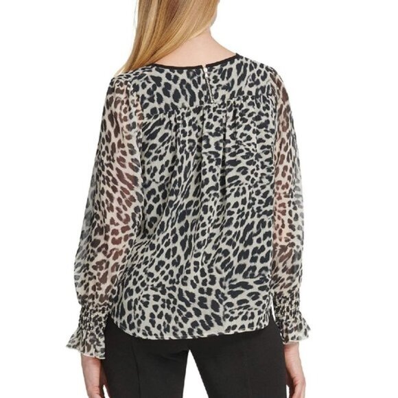 Dkny Leopard-Print Crinkle-Chiffon Top - Picture 3 of 7